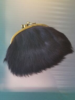Black Faux Fur Mini Coin Purse with Gold Frame